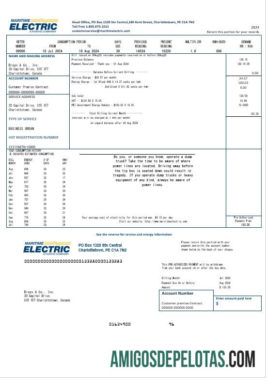 realista Modelo de conta de serviços públicos de eletricidade marítima do Canadá em formato Word e PDF